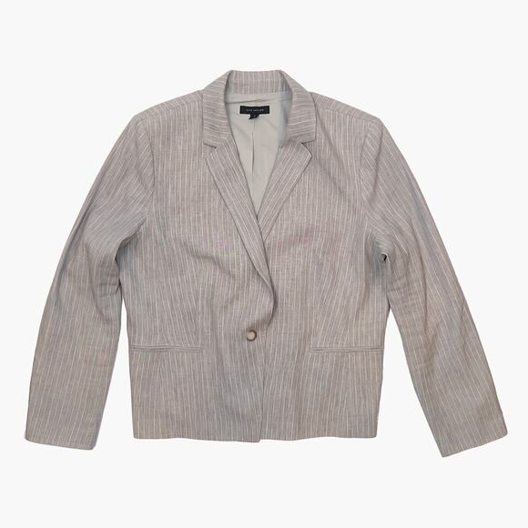 ANN TAYLOR Plus Size Linen Blend Single-Breasted 2 Piece Suit (Gray | Size 16) - Picture 4 of 13